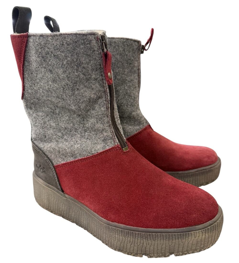 Bos & Co Ignite Wool Felt Suede Zip Winter Boots Gray Red Comfort Boots 38 7-7.5